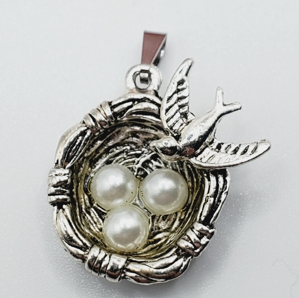 Bird & nest pearl eggs silver necklace bracelet pendant charm handmade  2 for 20